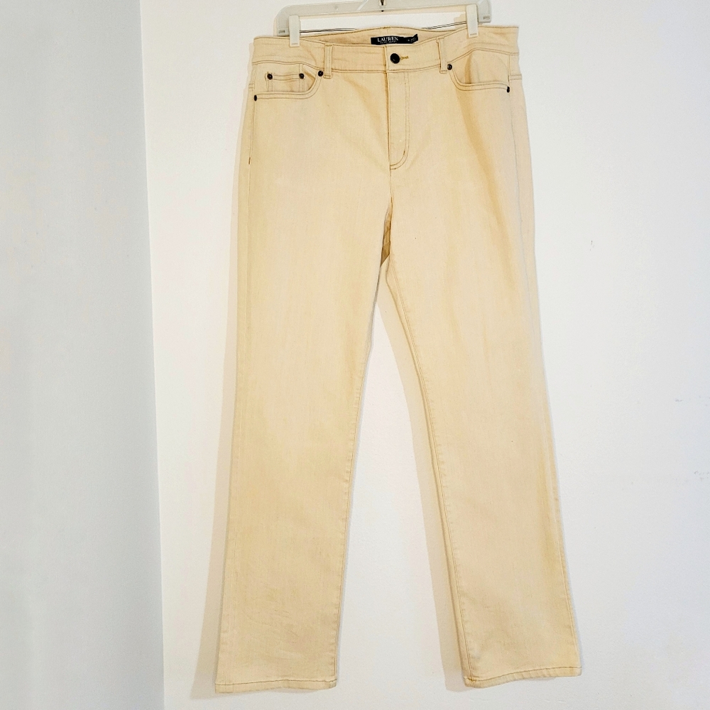 Lauren Ralph Lauren Premier Staight Pearl Yellow High-Rise Women's Denim Jeans.